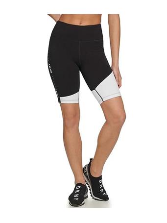 DKNY - Sport High Waist Color Block 9" Pocketed Bike Shorts BLACK/WHITE