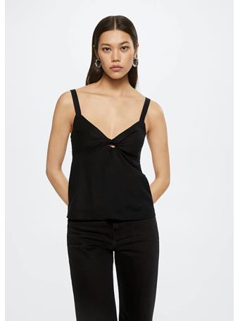 MANGO - Linen-blend Top BLACK