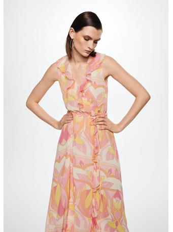 MANGO - Ruffled Printed Dress MEDIUM PINK