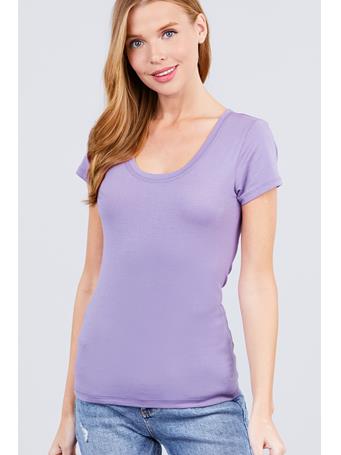 ACTIVE BASIC - Short Sleeve Scoop Neck Top LAVENDER
