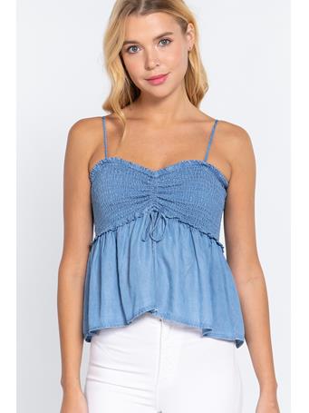 ACTIVE BASIC - Smocked Front Ruched Tencel Cami BLUE