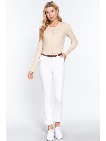 ACTIVE BASIC - Cotton-Span Twill Belted Long Pants OFF WHITE