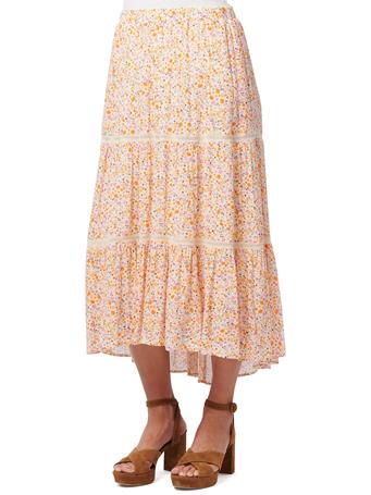 DEMOCRACY - Elastic Waist Floral Printed Tiered Woven Skirt CANTALOUPE/MULTI