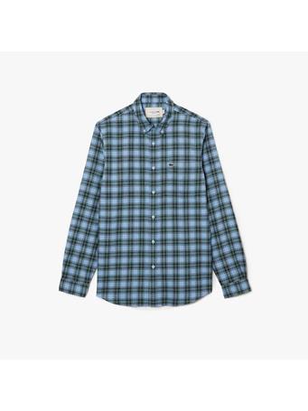 LACOSTE - Checked Print Cotton Shirt BLUE