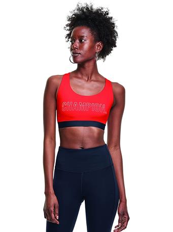 CHAMPION - The Absolute Sports Bra, Colorblock Logo CHEERFUL RED
