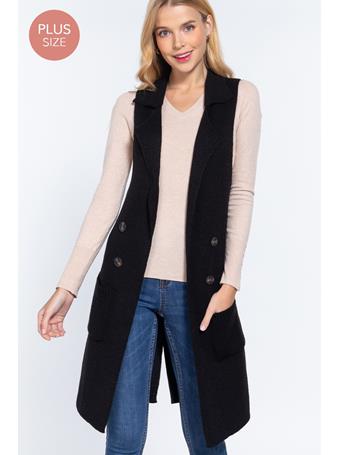 ACTIVE BASIC - [Plus] Long Sweater Vest BLACK