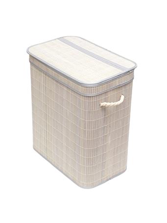   HOME BASICS -   2 Compartment Folding Rectangle Bamboo Hamper with Liner GREY