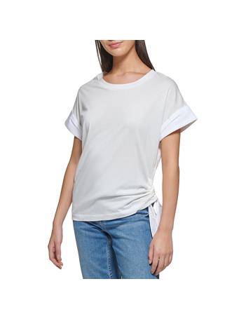 CALVIN KLEIN - Short Sleeve Top With Side Knot SOFT WHITE