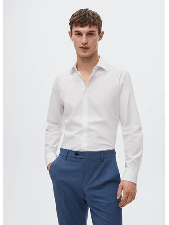 MANGO - Slim Fit Stretch Cotton Suit Shirt WHITE