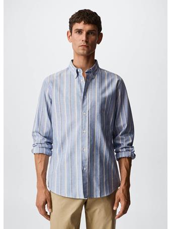 MANGO - Striped Cotton Shirt MED BLUE