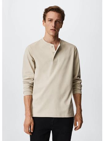 MANGO - Henley Collar Long-sleeved T-shirt BEIGE