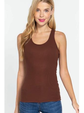 ACTIVE BASIC - Round Neck Racerback Ribbed Tank Top SEPIA