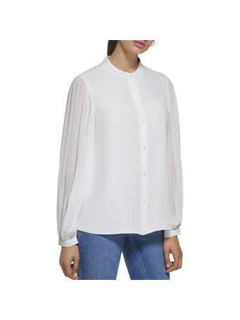 CALVIN KLEIN - Pleated Sleeves with Buttons SOFT WHITE