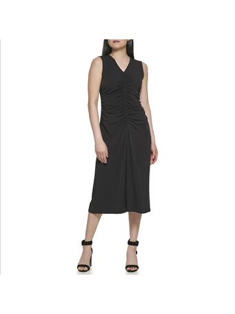CALVIN KLEIN - Sleveless Ruched Front Dress BLACK