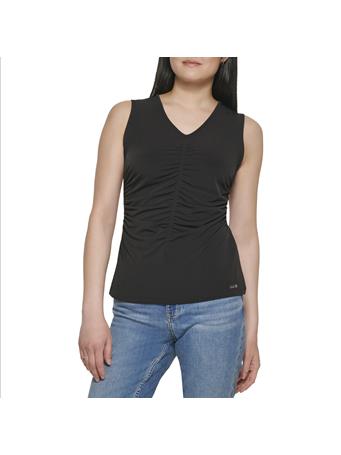 CALVIN KLEIN - Sleeveless Top With Ruhched Front BLACK