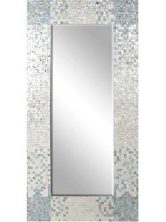 UMA HOME DECOR - Cream Mother of Pearl Shell Handmade Mosaic Room Wall Mirror with Blue Corners GREY