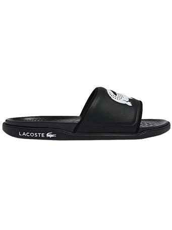 LACOSTE - Croco Dualiste Synthetic Logo Strap Slides BLACK