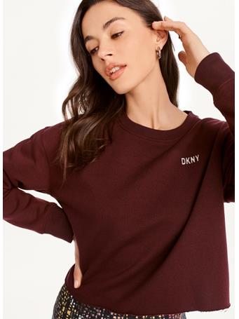 DKNY - Metallic Logo Cropped Pullover BLACK CHERRY