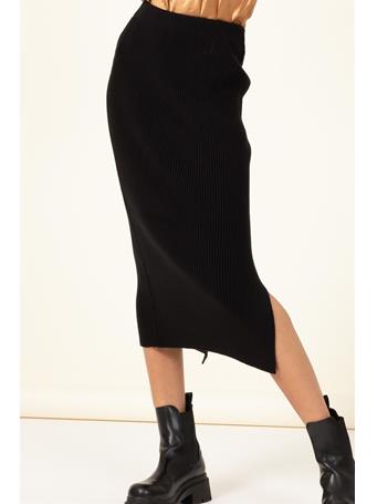 DOUBLE ZERO - Fashionista High-Waist Ribbed Midi Skirt BLACK