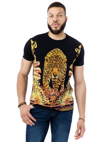 XRAY JEANS - Men's Royal Leopard Rhinestone Graphic T-Shirt BLACK