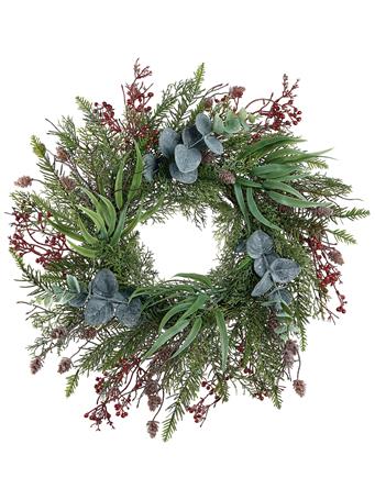 ALL STATE FLORAL - 20IN Berry, Pinecone, Eucalyptus and Pine Wreath RED GREEN