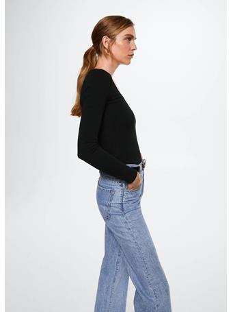MANGO - Ribbed Long-sleeved T-shirt BLACK