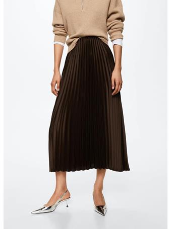 MANGO - Satin Pleated Skirt DARK BROWN