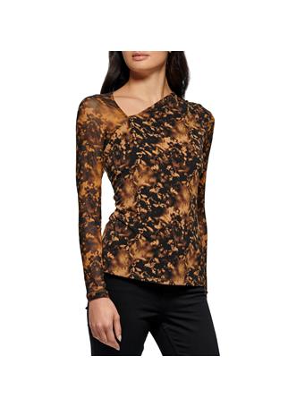CALVIN KLEIN - Print Mesh Sleeve Drape Neck Shirt BLACK MULTI