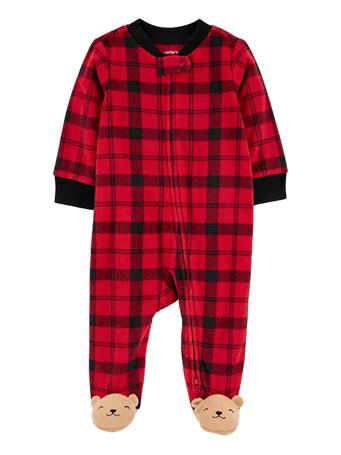 CARTER'S - Baby Buffalo Check 2-Way Zip Fleece Sleep & Play RED