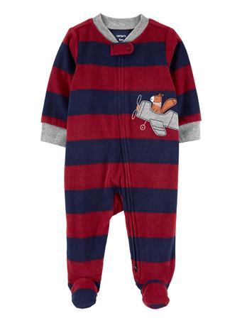 CARTER'S - Baby Striped Zip-Up Fleece Sleep & Play RED