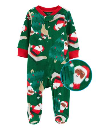 CARTER'S - Baby Christmas Zip-Up Fleece Sleep & Play GREEN