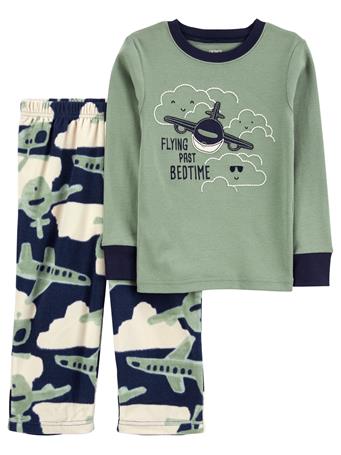 CARTER'S - Toddler 2-Piece Airplane Cotton & Fleece PJs GREEN