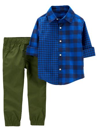 CARTER'S - Baby 2-Piece Plaid Button-Front Shirt & Pant Set BLUE