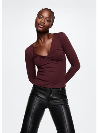 MANGO - Knot Detail T-shirt DARK RED