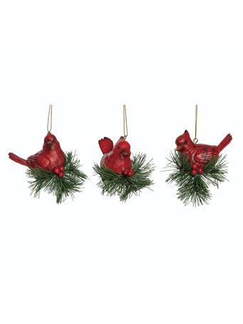 TRANSPAC - Resin Cardinal Bird with Holly Ornament RED SILVER