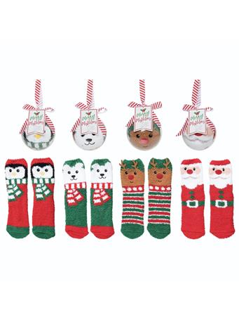 TRANSPAC - Plush Christmas Socks In Ball Ornament MULTI