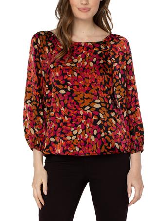 LIVERPOOL JEANS - 3/4 Puff Sleeve Square Neck Top AUTUMN PETALS