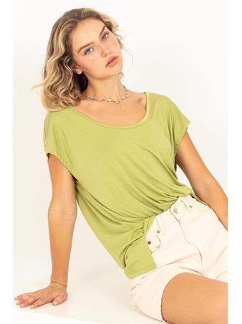 DOUBLE ZERO -| Lounging Around Scoop Neck Short Sleeves Top PALE OLIVE