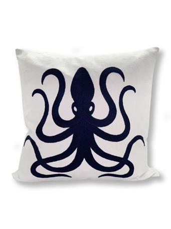 MARINER COTTON - Octopus Embroidered Decorative Pillow WHITE