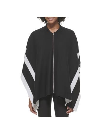 CALVIN KLEIN - Zip Up Poncho Sweater BLACK/SOFT WHITE