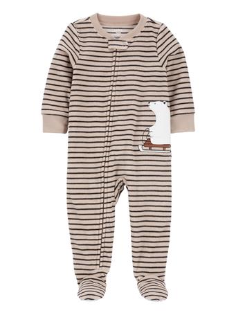 CARTER'S - Toddler 1-Piece Seal Striped Fleece Footie PJs BROWN