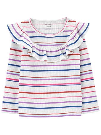 CARTER'S - Toddler Striped Ruffle Thermal Top GREY