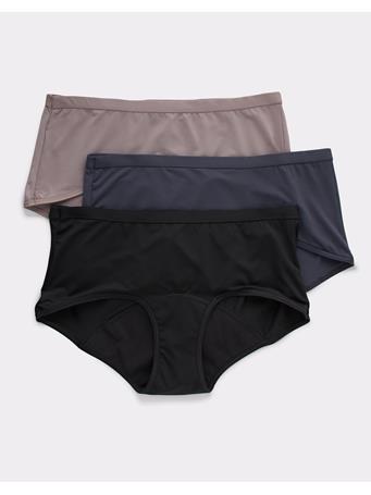 HANES - Hanes Comfort, Period. Boy Shorts Period Underwear, Light Leaks, 3-Pack BLACK