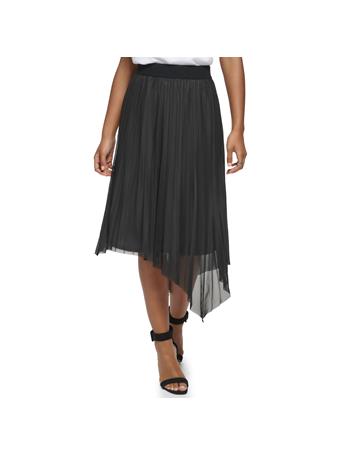 CALVIN KLEIN - Pleated Polyester Spandex Mesh Skirt BLACK