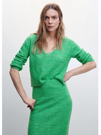 MANGO - Openwork Knitted Skirt MEDIUM GREEN