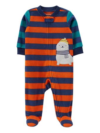 CARTER'S - Baby Striped 2-Way Zip Fleece Sleep & Play NAVY