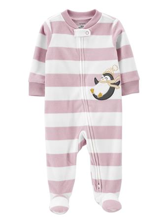 CARTER'S - Baby Penguin 2-Way Zip Fleece Sleep & Play PINK