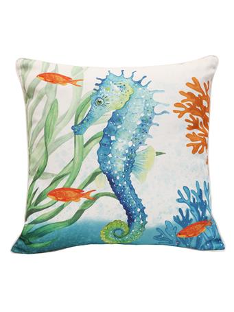 OUTDOOR DECOR - Seahorse Marine Life Collection Decorative Pillow TURQUOISE