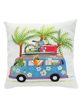 OUTDOOR DECOR - Cars & Palm Trees Decorative Outdoor Pillow BLUE