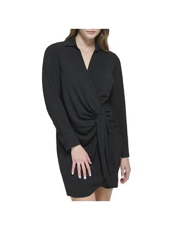 CALVIN KLEIN - Long Sleeve Draped Airflow Dress BLACK